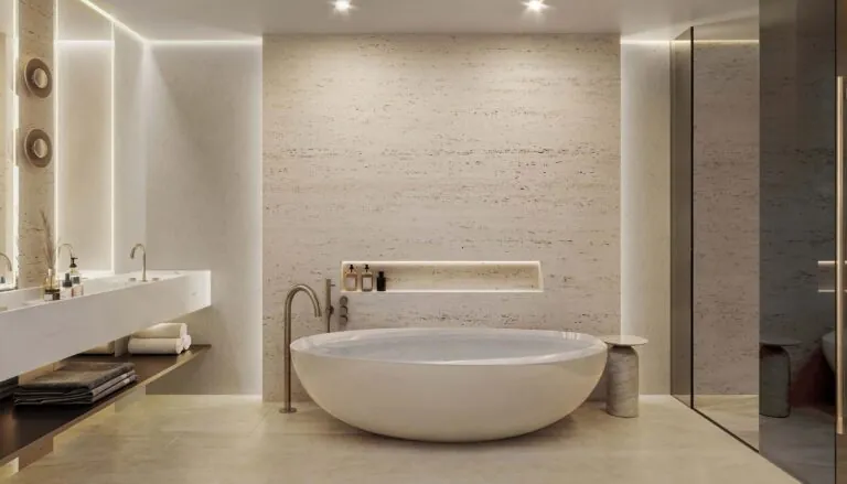 esme beach residences master bathroom with bathtub