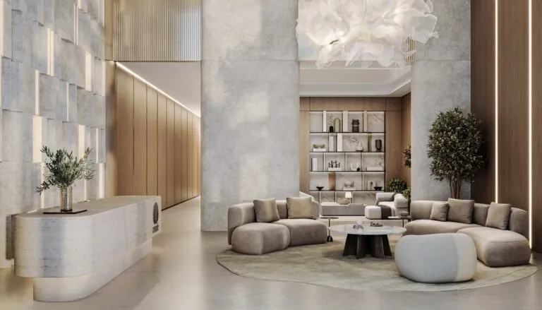esme beach residences reception interior rendering