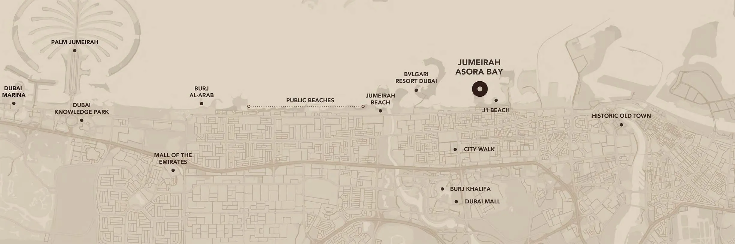 jumeirah asora bay location in dubai masterplan
