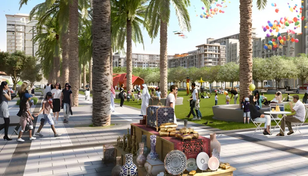 ellison in town square view of public areas rendering