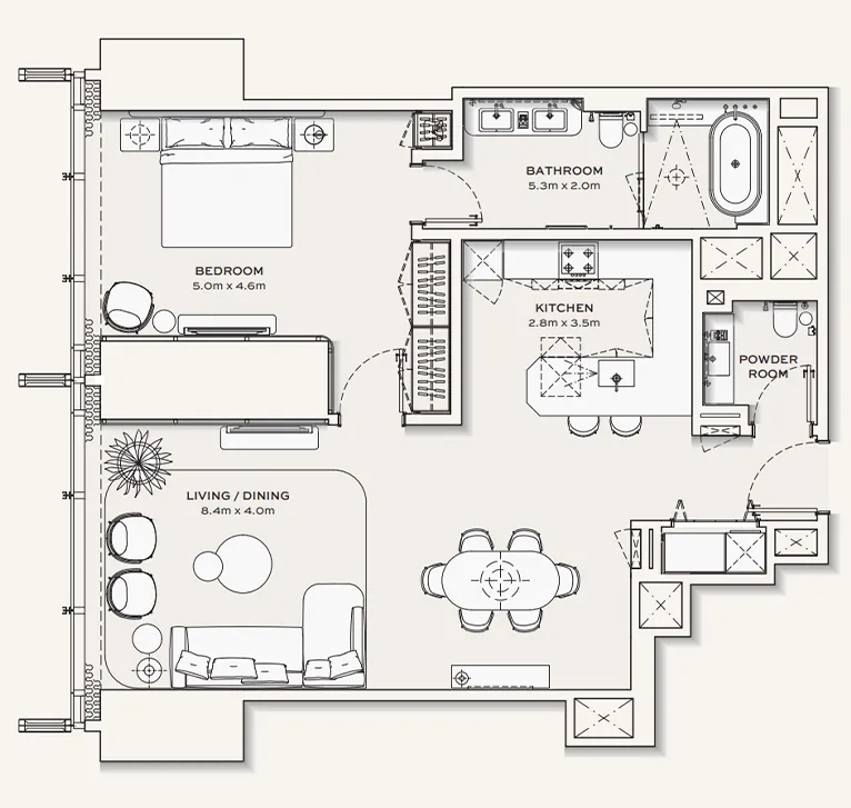1 bedroom apartment floor plan in burj azizi