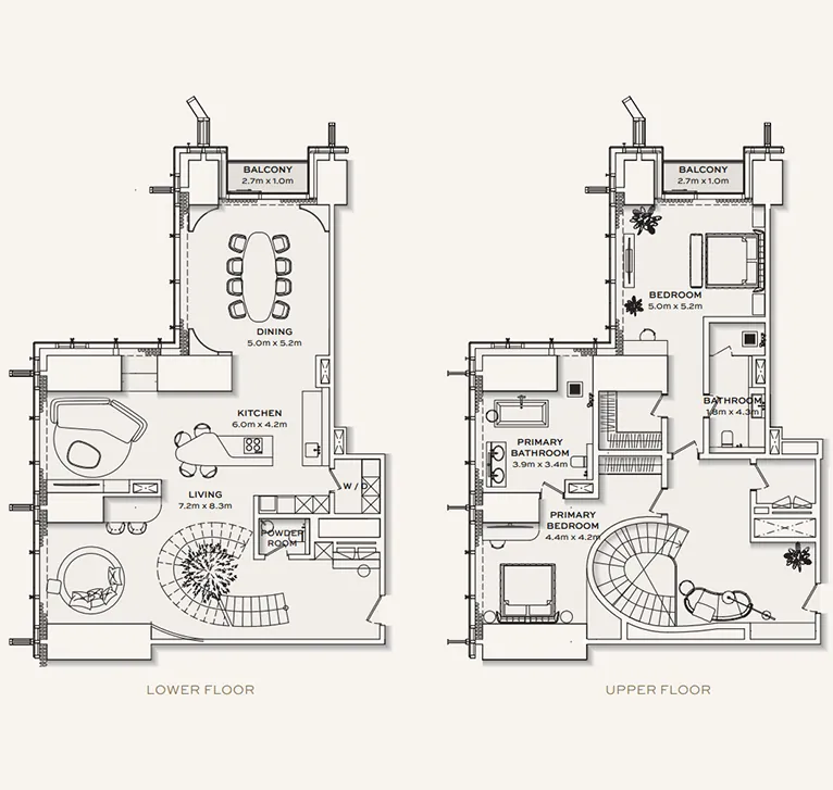 burj azizi 2 bedroom penthouse floor plan