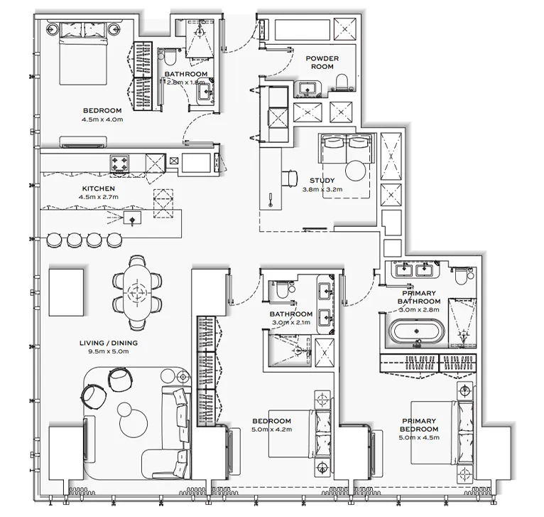 3 bedroom apartment floor plan in burj azizi