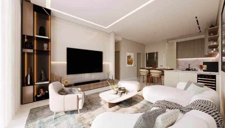 luxury interior of a living room at olaia residences